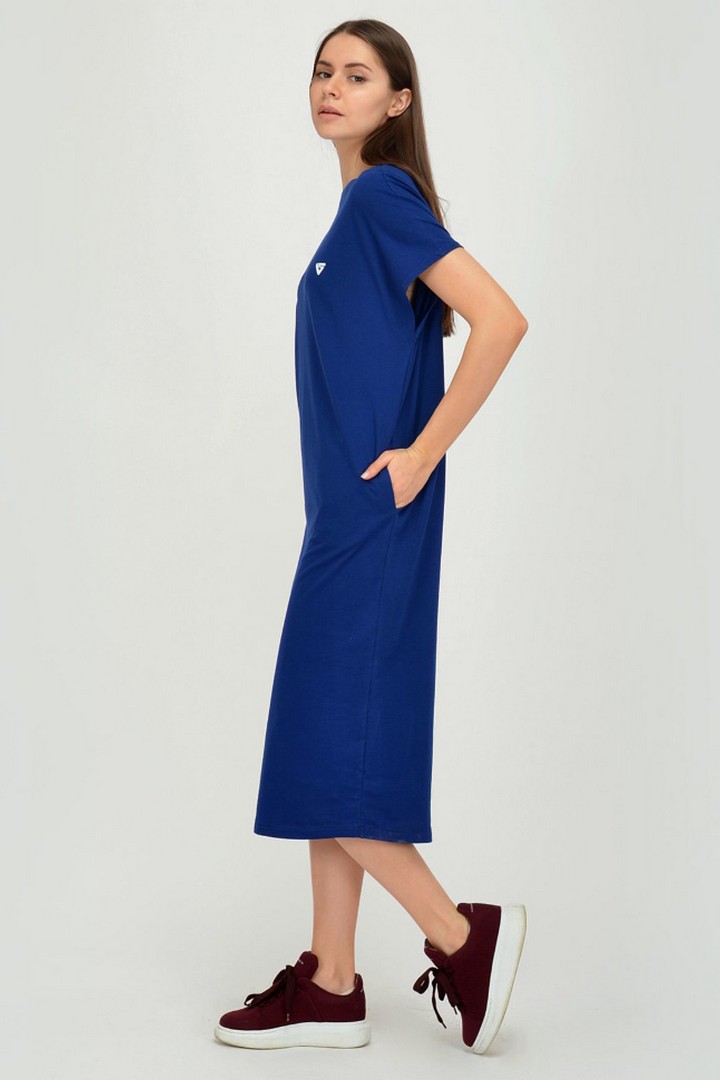 Фото товара 19857, синее трикотажное платье из хлопка